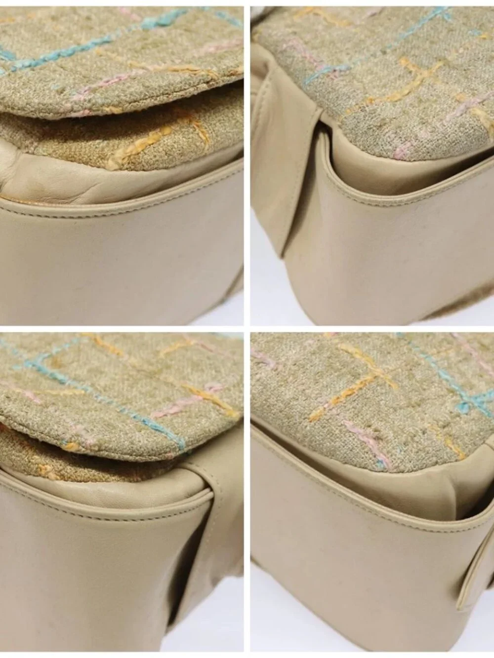 CHANEL Choco Bar Turn Lock Shoulder Bag Wool Multicolor CC Auth bs15780